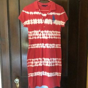 Ralph Lauren Sport Red & White Tie Dye Polo Dress